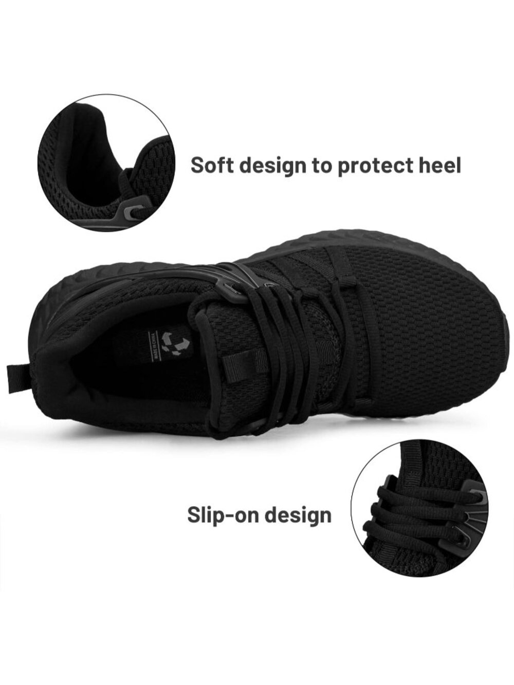 Women's Black Lightweight Mesh Slip On Walking Running Athletic Fashion Sneakers - Picture 3 of 5
